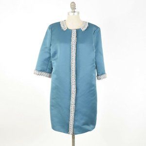 St. John Teal Blue Satin Crystal Beaded Coat